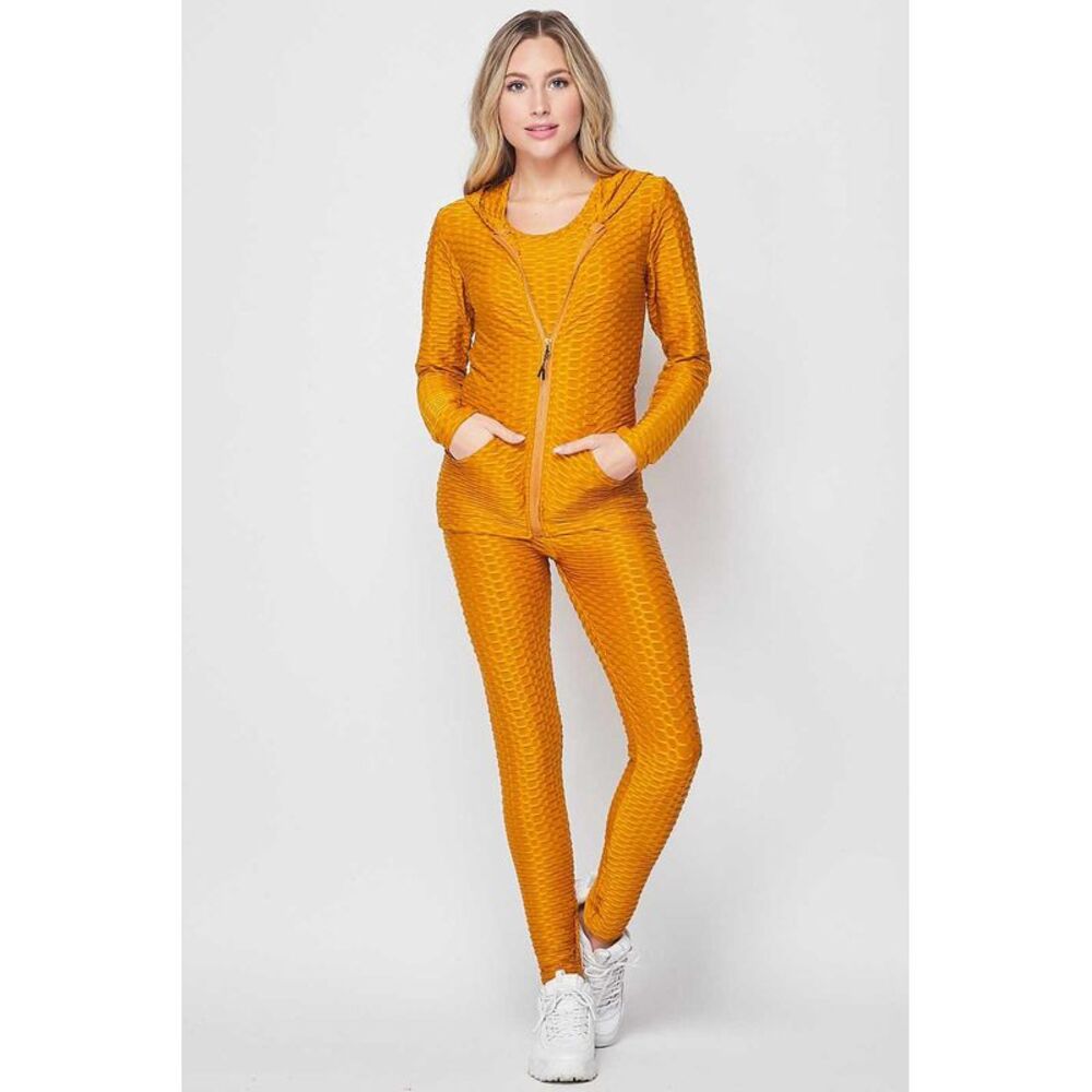 World of Leggings 3 Piece Scrunch Butt Leggings Tank Top and Hooded Jacket Set